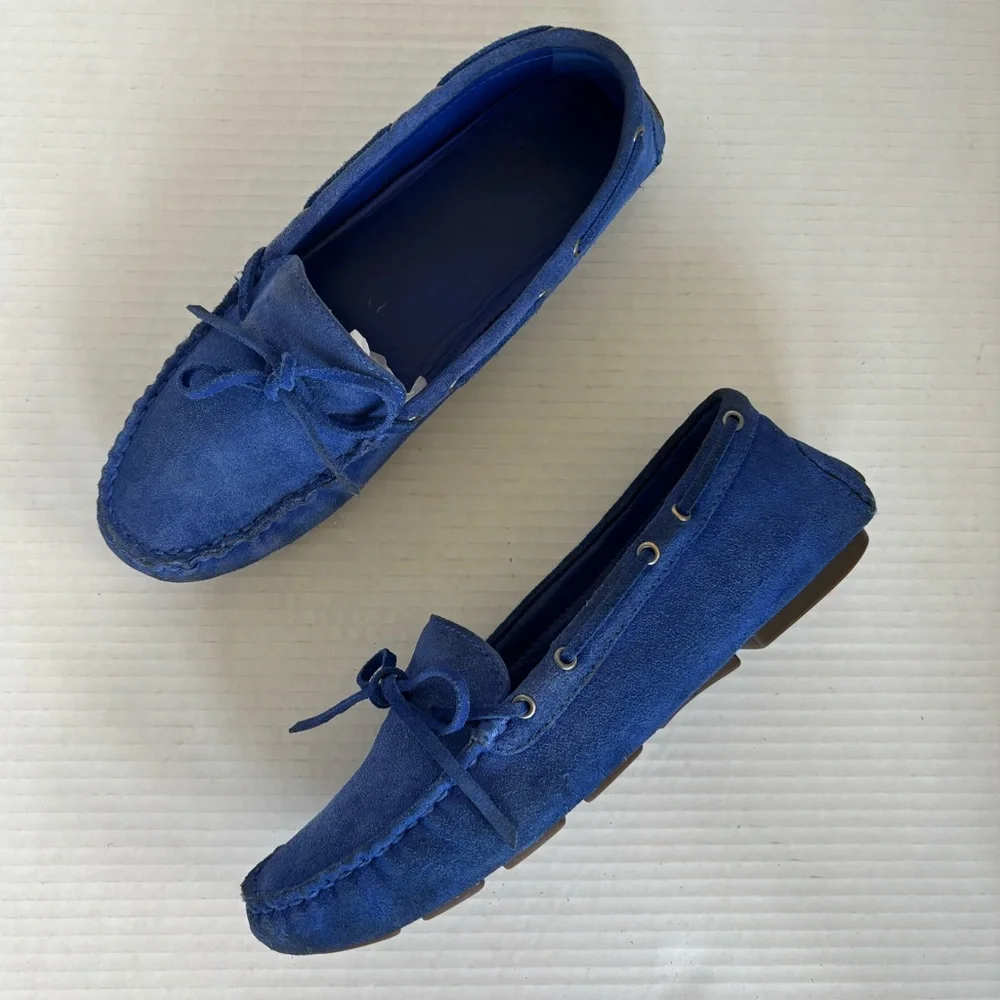 J. Crew Womens Driving Moccasins In Suede Brilliant Sapphire Loafers Size 8.5 - Picture 1 of 14